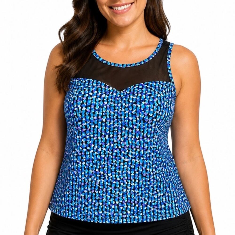 2/$30 Trimshaper Tankini Swim Top Blue Black Plus Size 22W